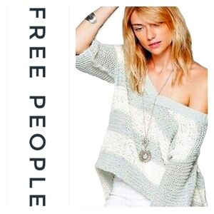 Free People Women's Parkslope Stripe Mint Ivory Combo Sweater Size L